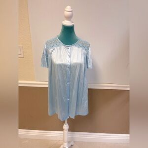 Vintage Vanity Fair Blue Nylon‎ Sleep Shirt Size S Floral Lace Trim 80s 90s